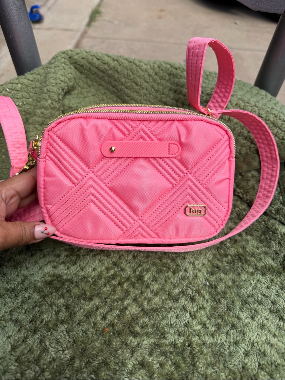 lug Quilted Pink Crossbody Bag with Gold Accent